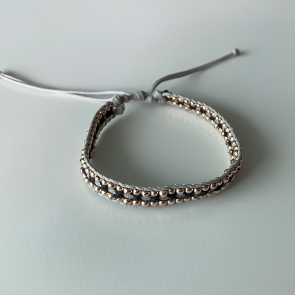 Bracelet - grey & black cord + beads sliding knot - Picture 3 of 6